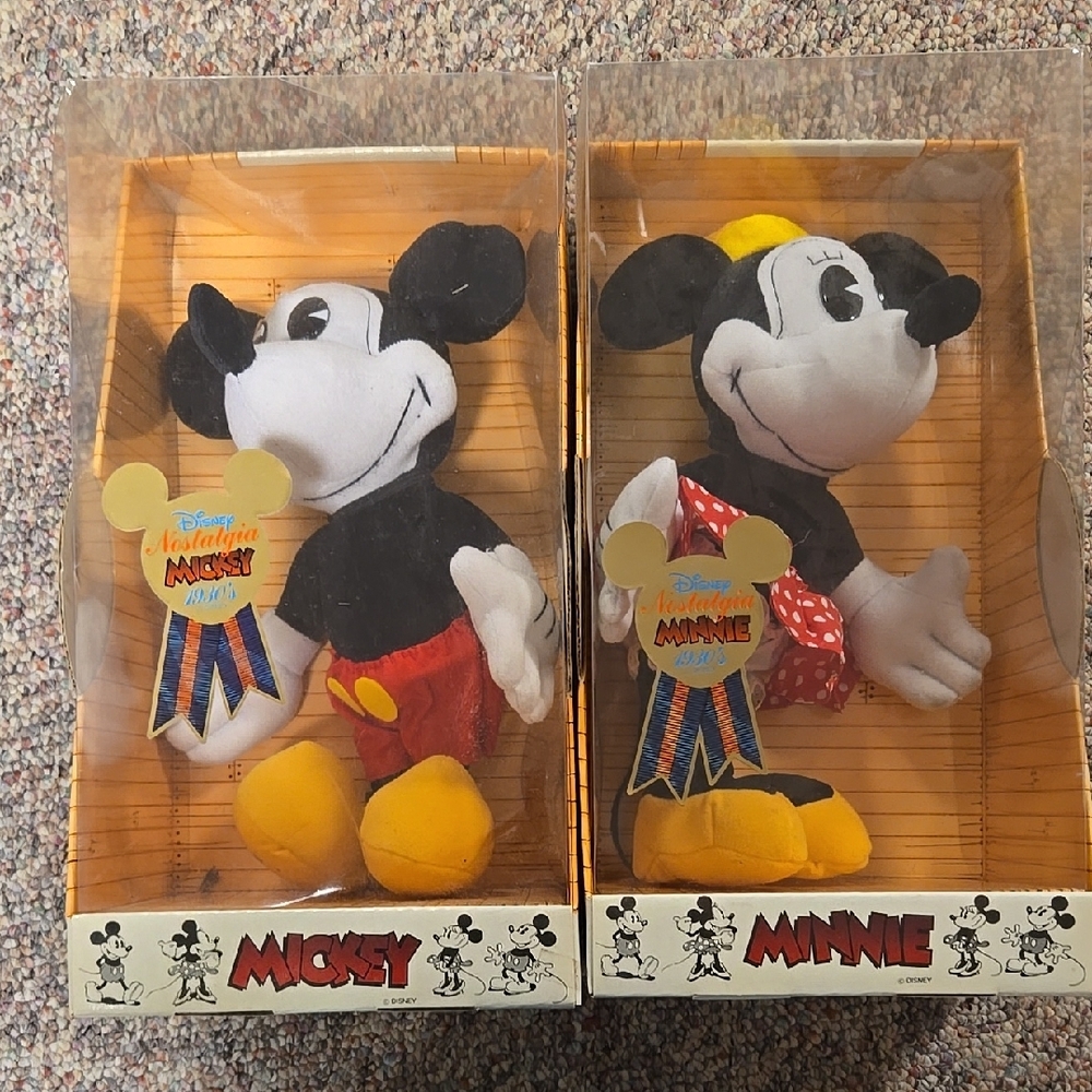 Disney Nostalgia Mickey and Minnie Plush Set - Original Boxes
